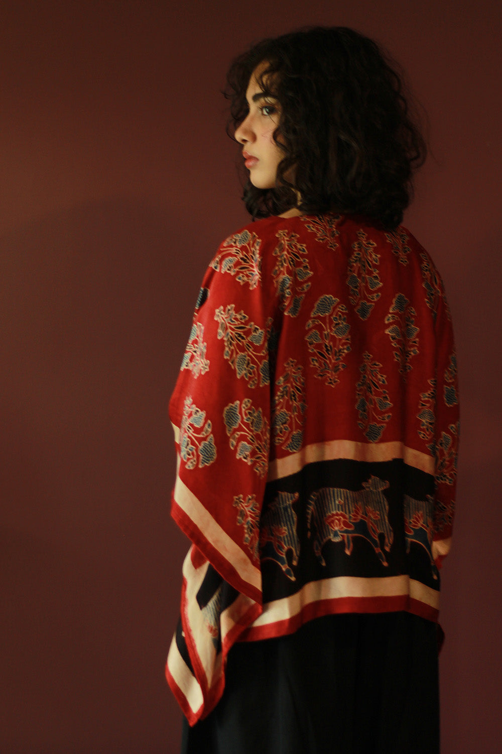 Taarini Mini | Modal Silk Kaftan Top | Madder Floral Ajrakh