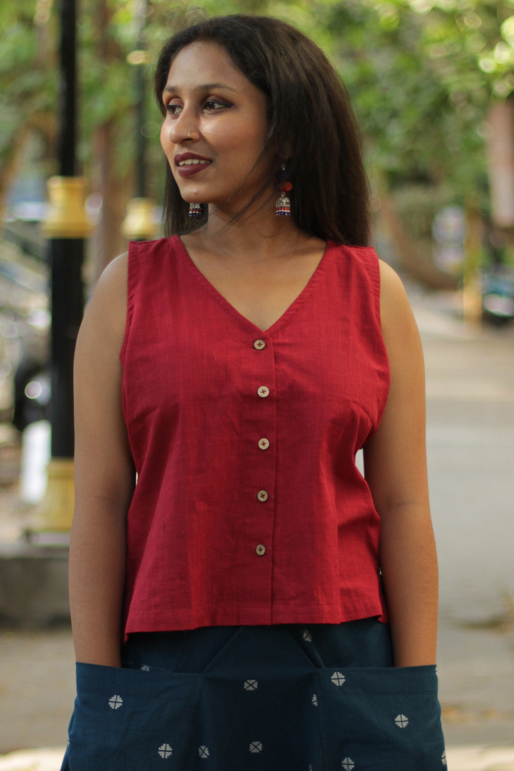 Front Buttoned Vest | Red