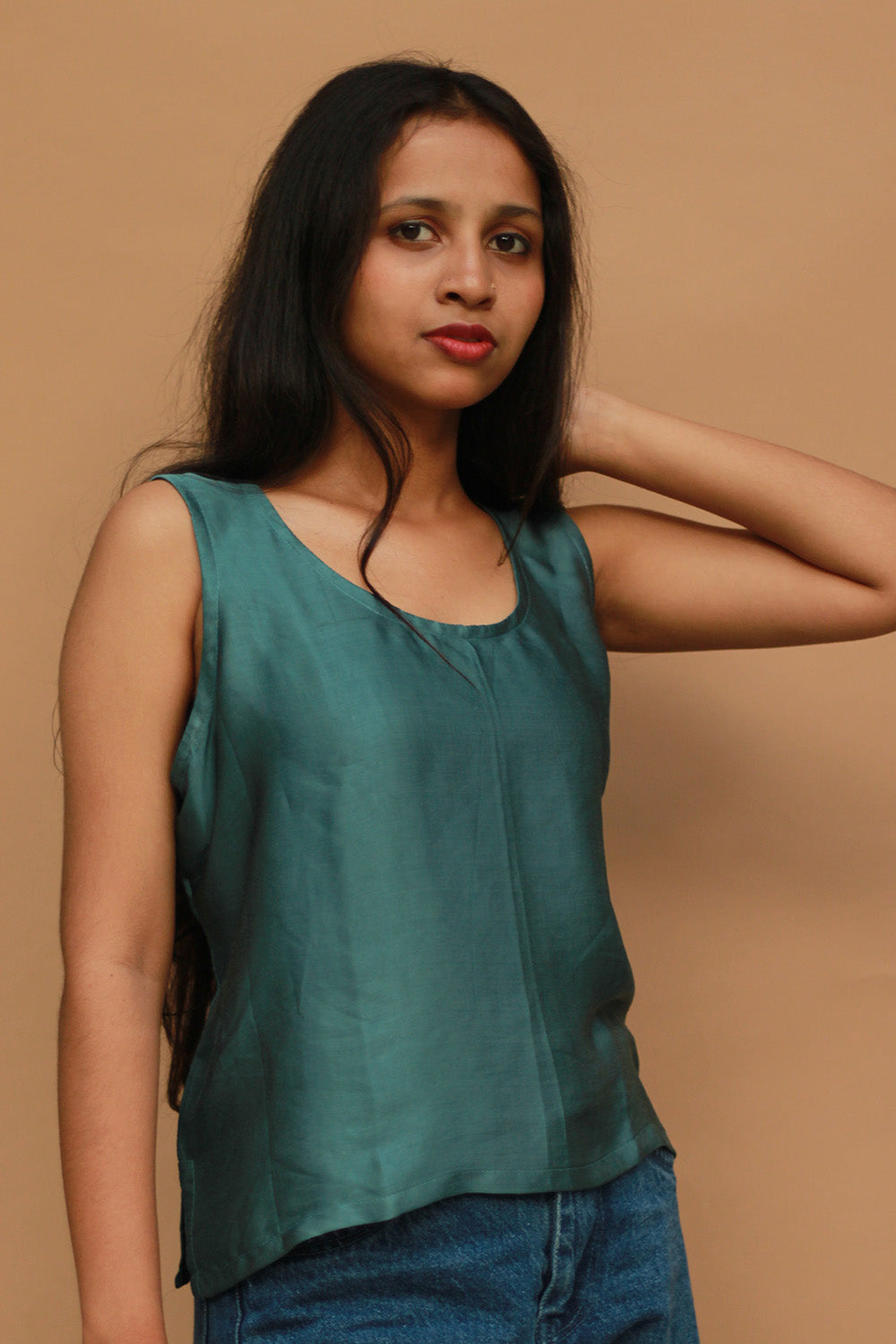 Sleeveless Top | Modal Silk | Cyan