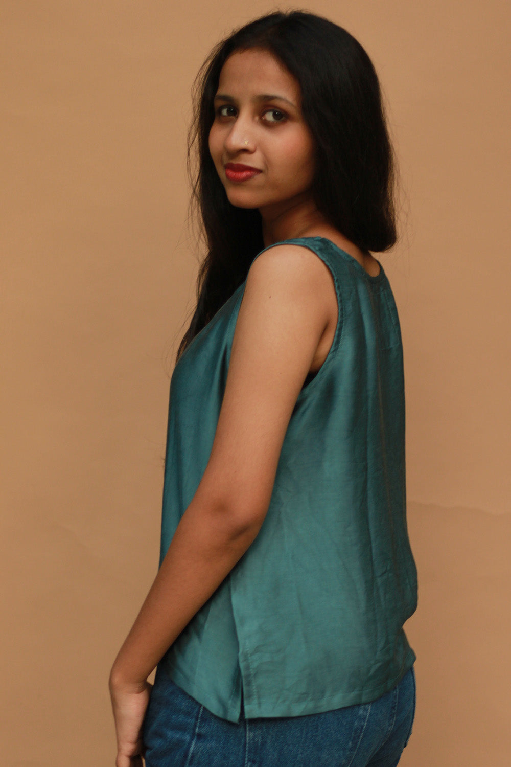 Sleeveless Top | Modal Silk | Cyan