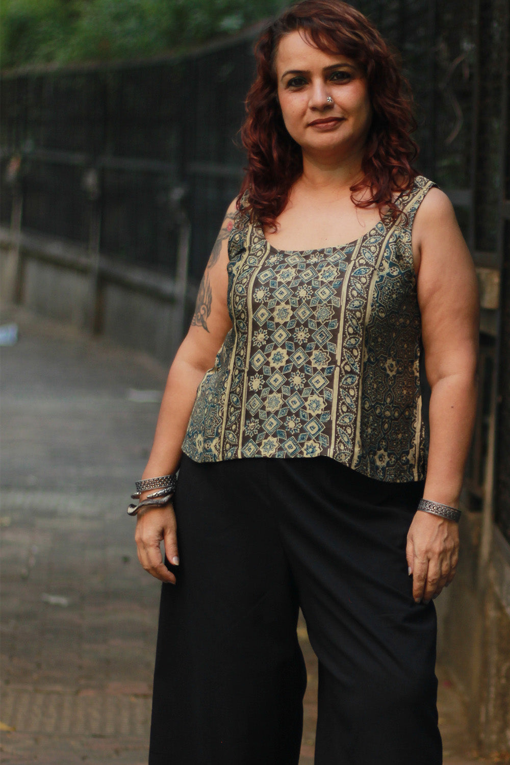 Sleeveless Top | Modal Silk | Ajrakh Stripes