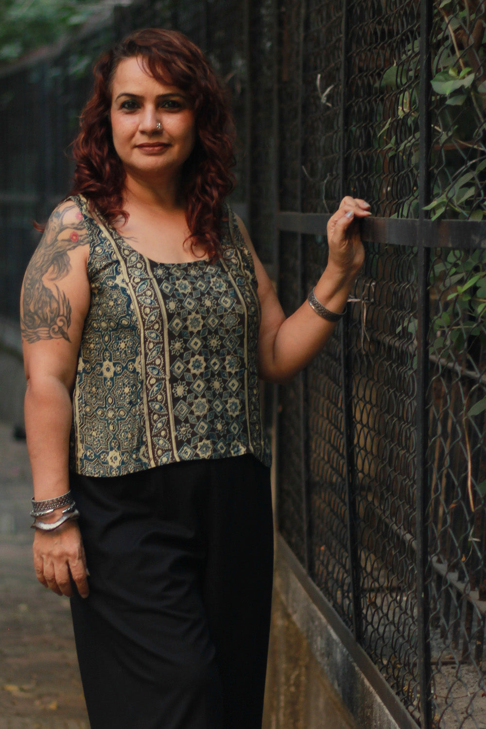 Sleeveless Top | Modal Silk | Ajrakh Stripes