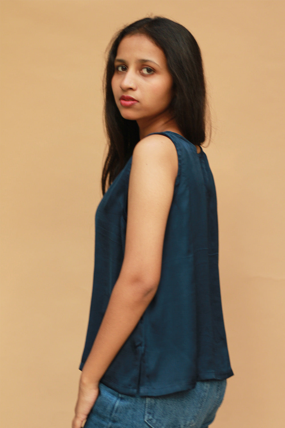 Front Buttoned Vest | Modal Silk | Blue