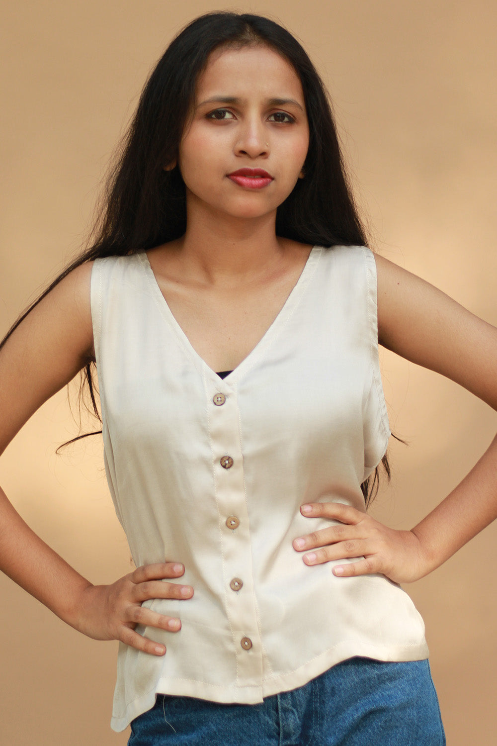 Front Buttoned Vest | Modal Silk | Ivory