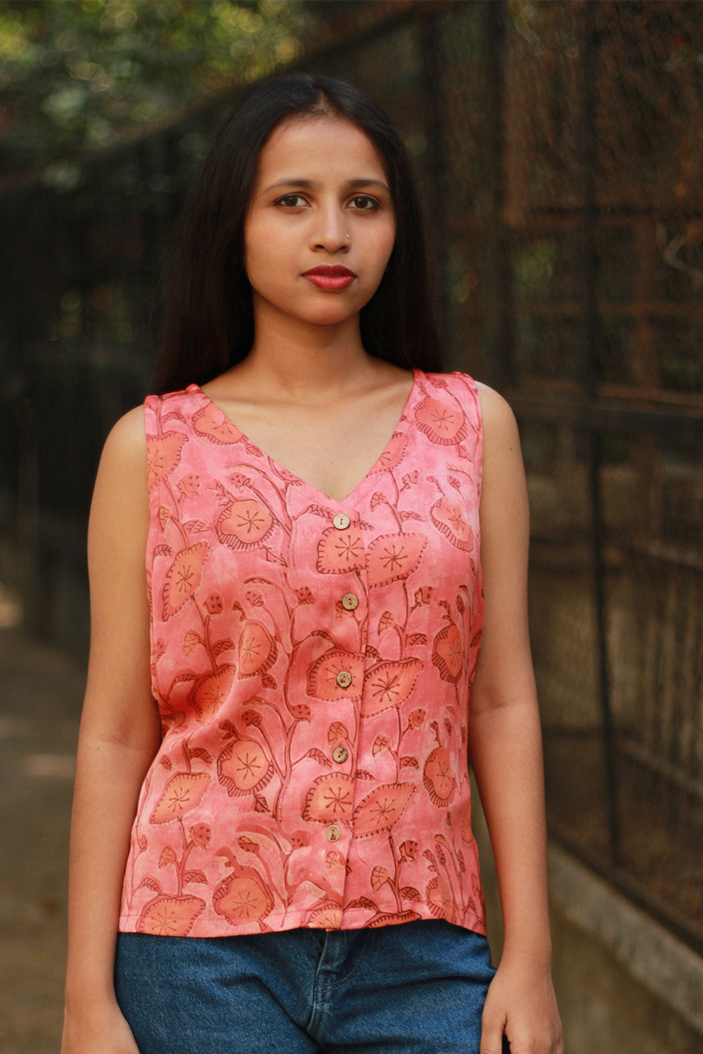 Front Buttoned Vest | Modal Silk | Peach Vanaspati