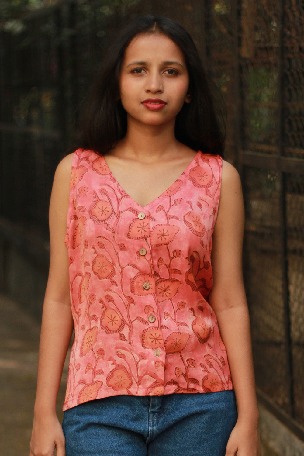 Front Buttoned Vest | Modal Silk | Peach Vanaspati
