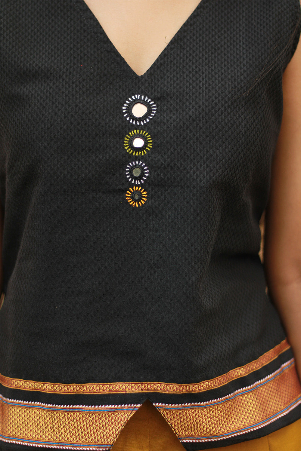 Gor Banjara | Embroidered Crop Top | Midnight Black Khunn