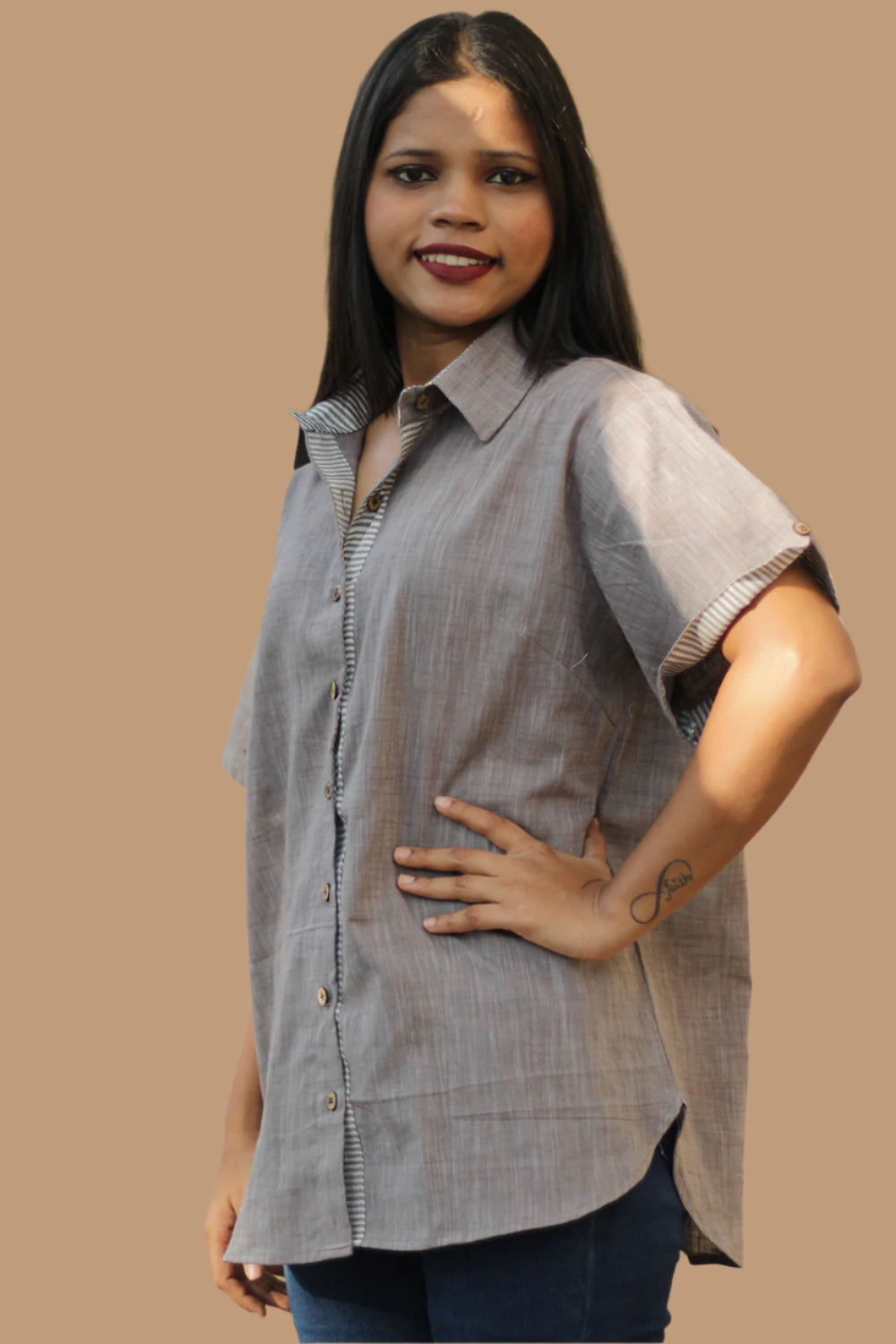 Cotton Shirt | Candy Stripes | Grey