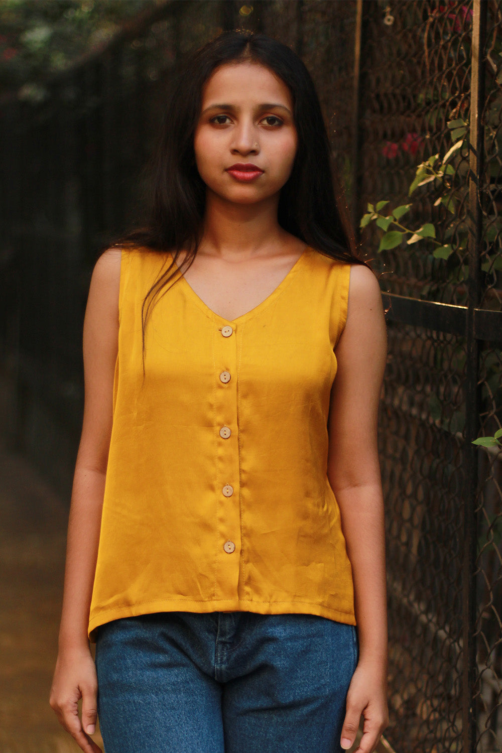 Front Buttoned Vest | Modal Silk | Golden