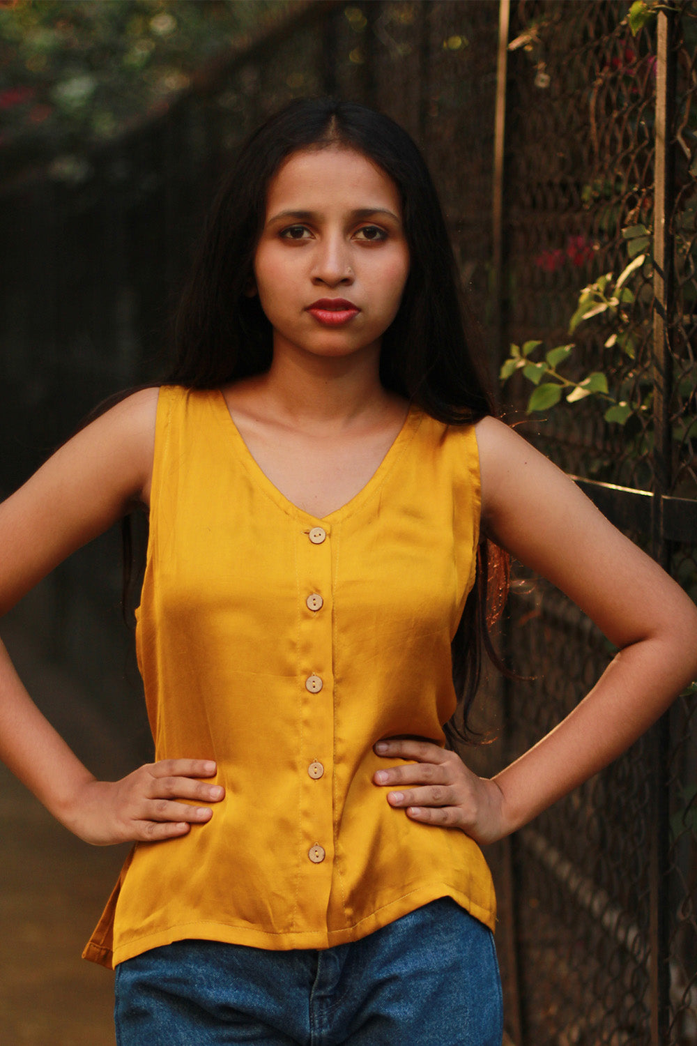 Front Buttoned Vest | Modal Silk | Golden