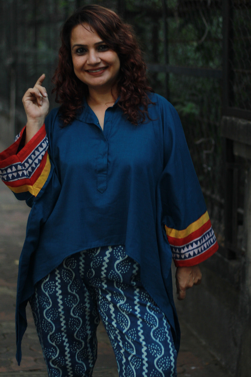 Collared Kaftan Top | Cotton | Blue