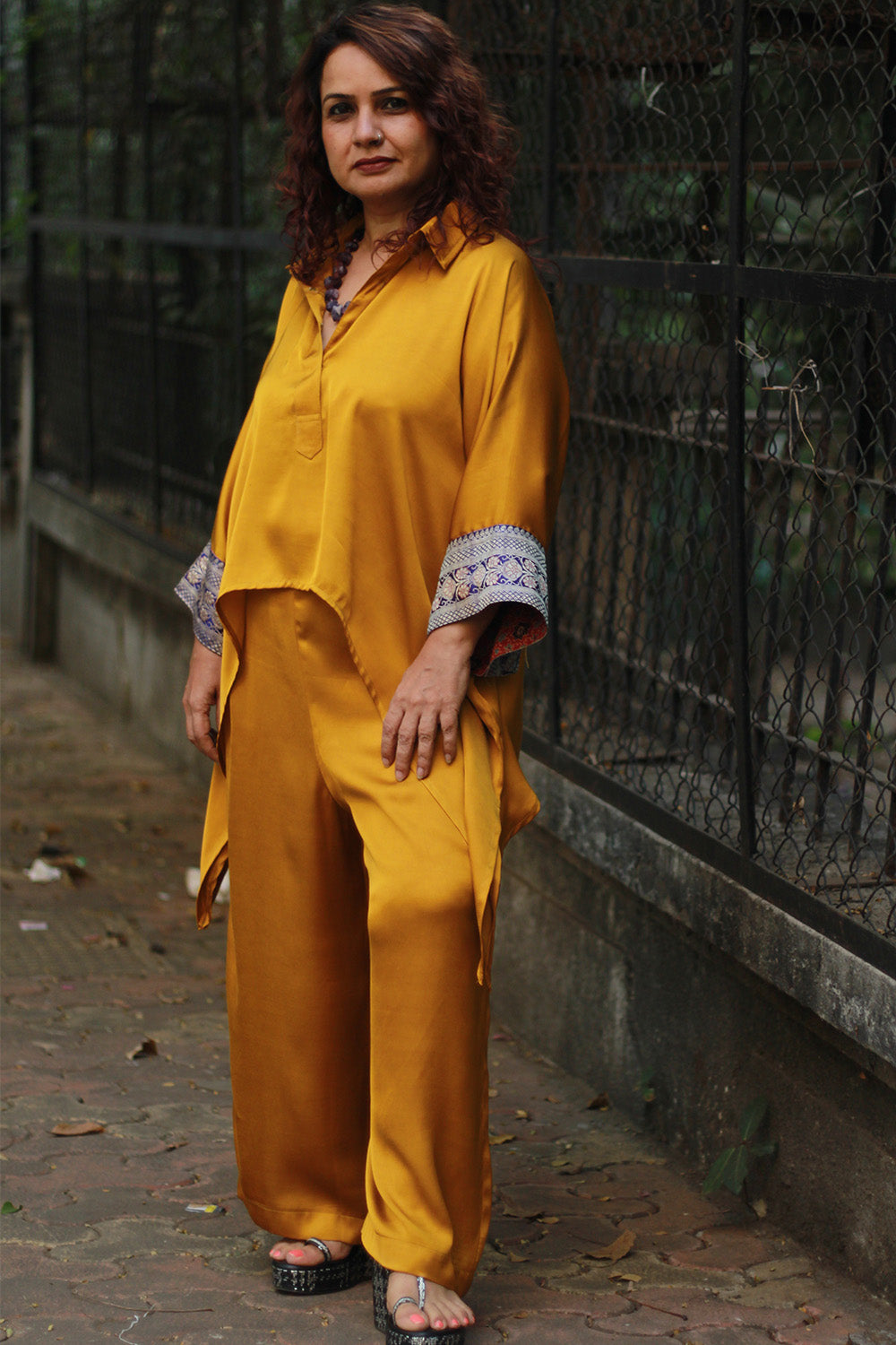 Saumya | Wide Leg Pants | Modal Silk | Golden