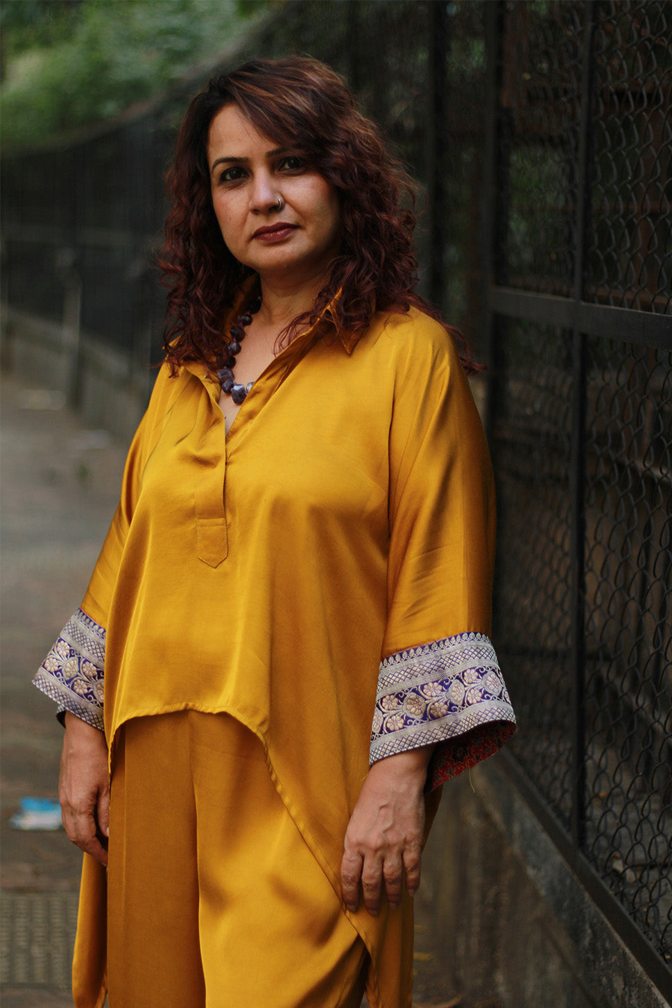 Banarasi Taarini | Collared Kaftan Top | Modal Silk | Golden