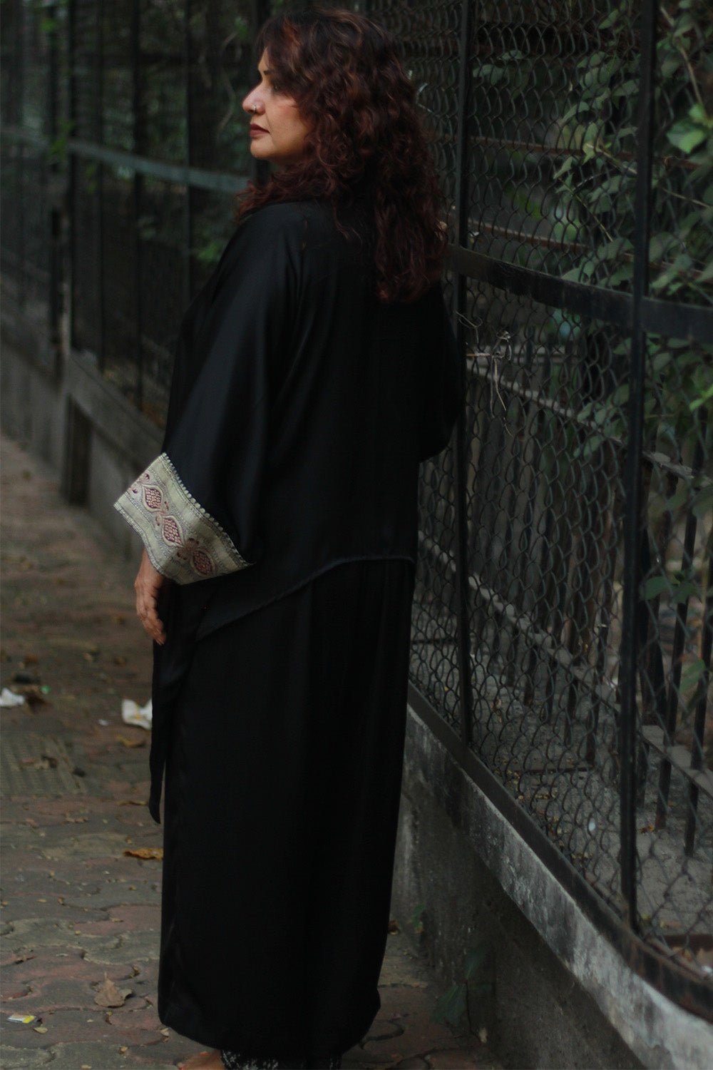 Banarasi Taarini | Collared Kaftan Top | Modal Silk | Noir