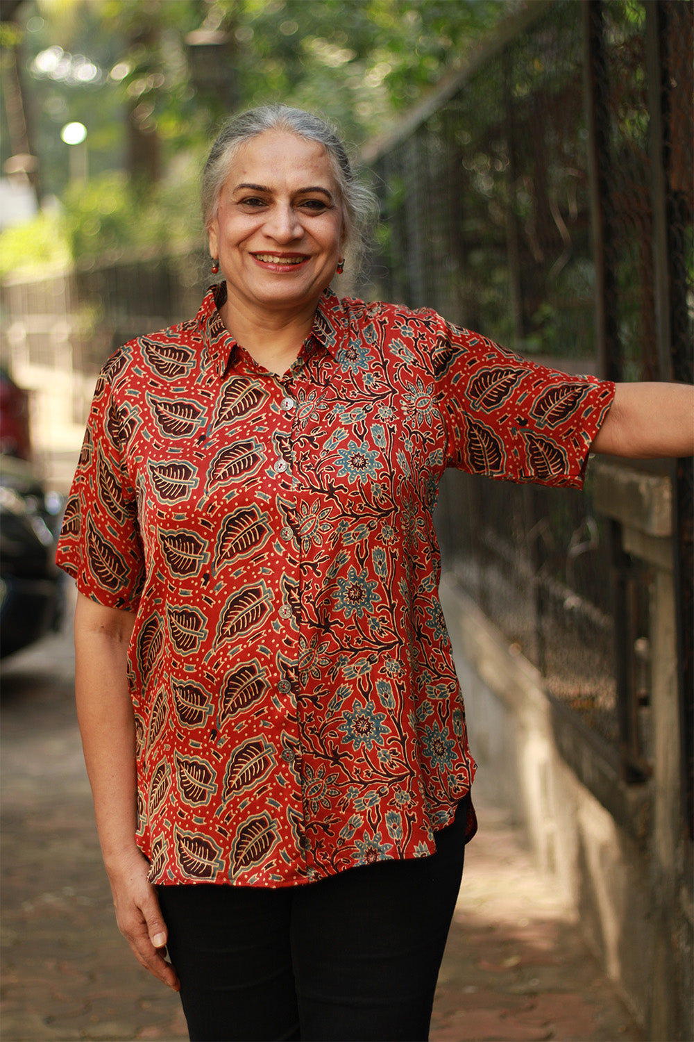 Tara | Ajrakh Modal Shirt | Red Leaf