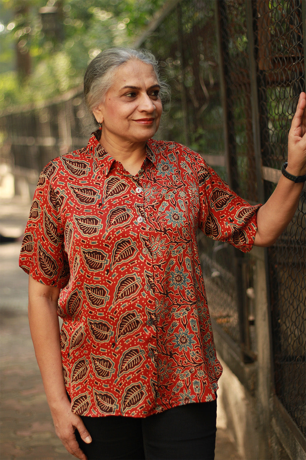 Tara | Ajrakh Modal Shirt | Red Leaf