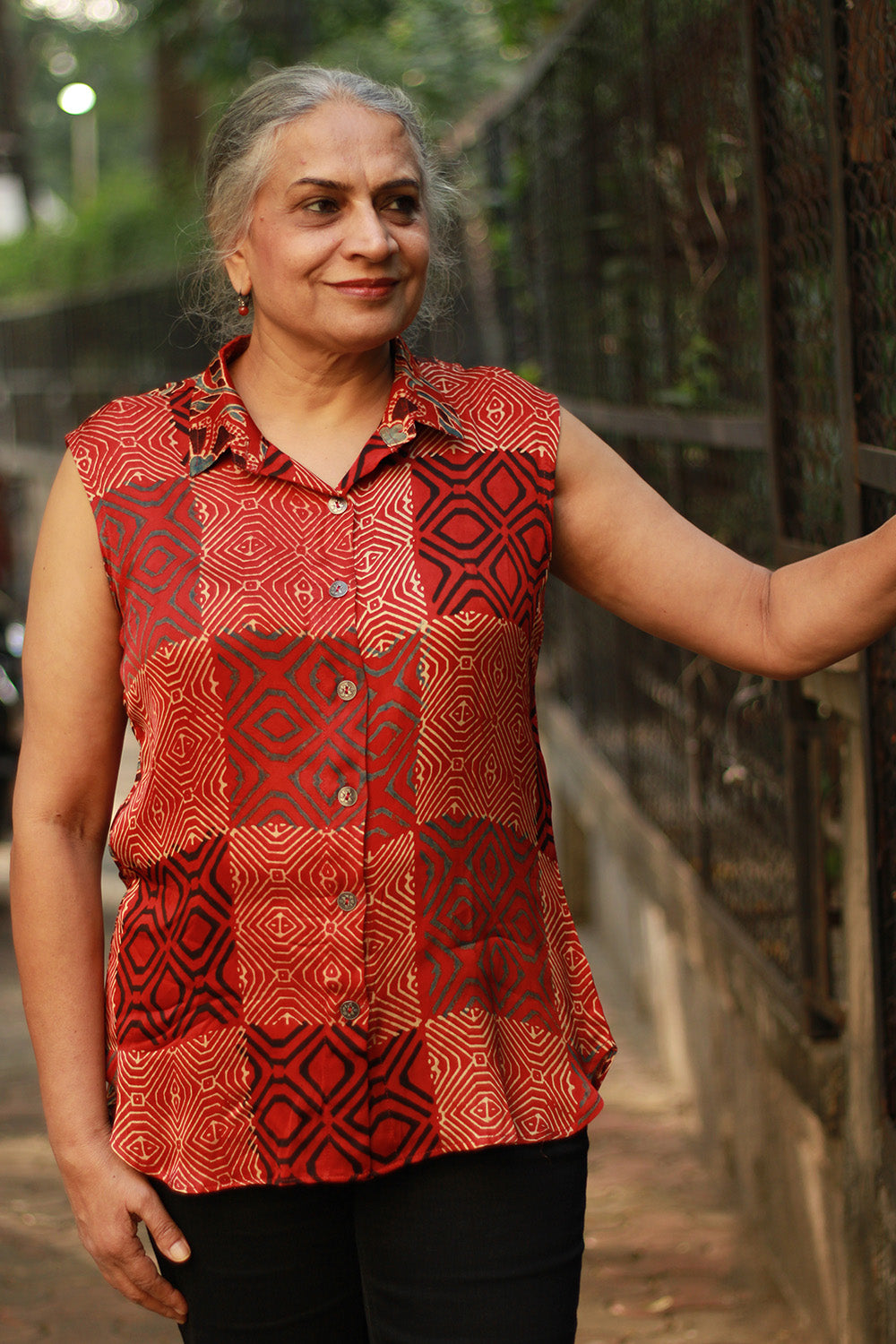 Tara | Ajrakh Modal Sleeveless Shirt | Red