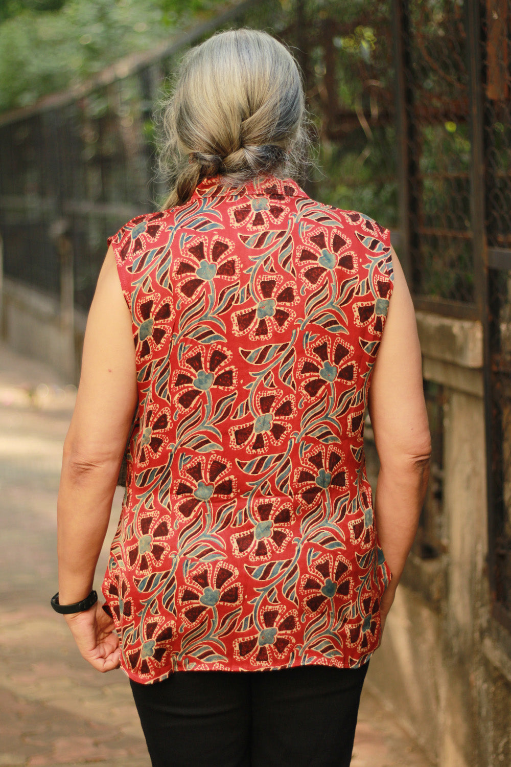 Tara | Ajrakh Modal Sleeveless Shirt | Red