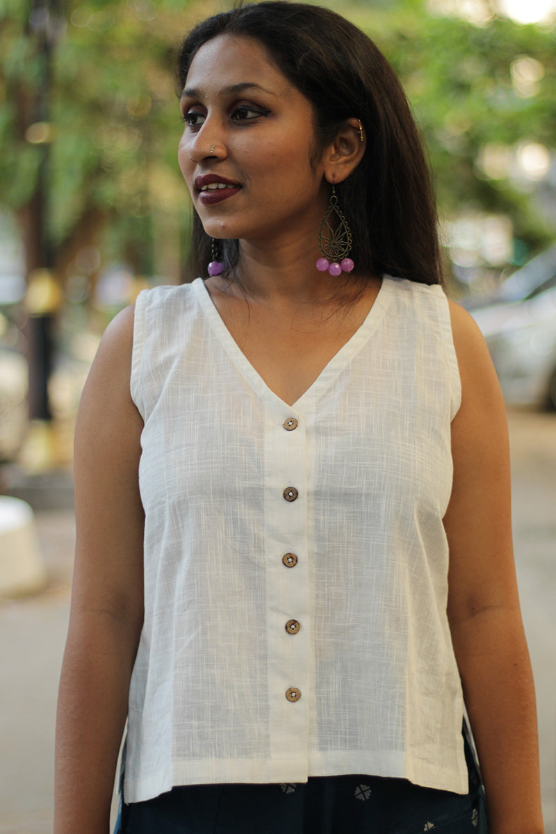 Front Buttoned Vest | White