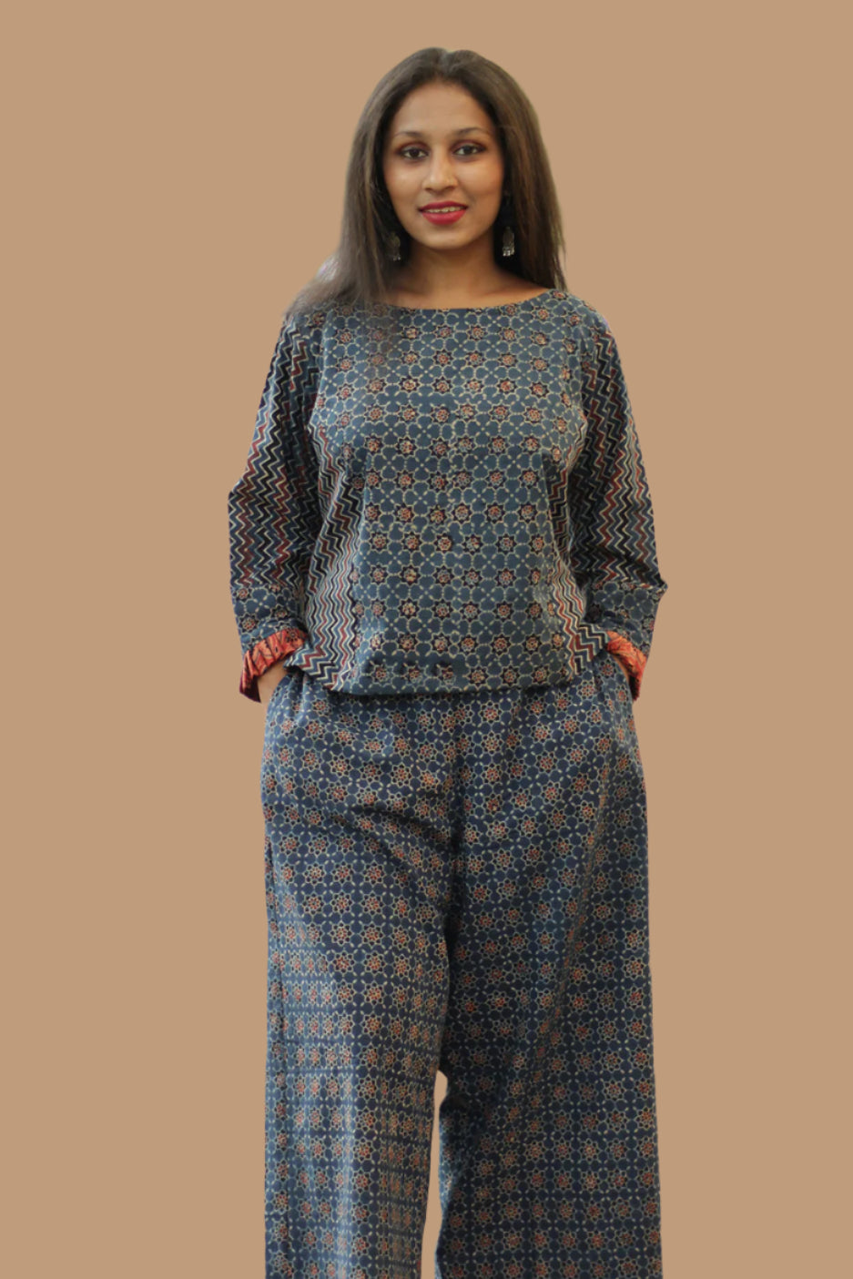 Mrittika | Crop Top | Blue Trellis & Chevron Ajrakh