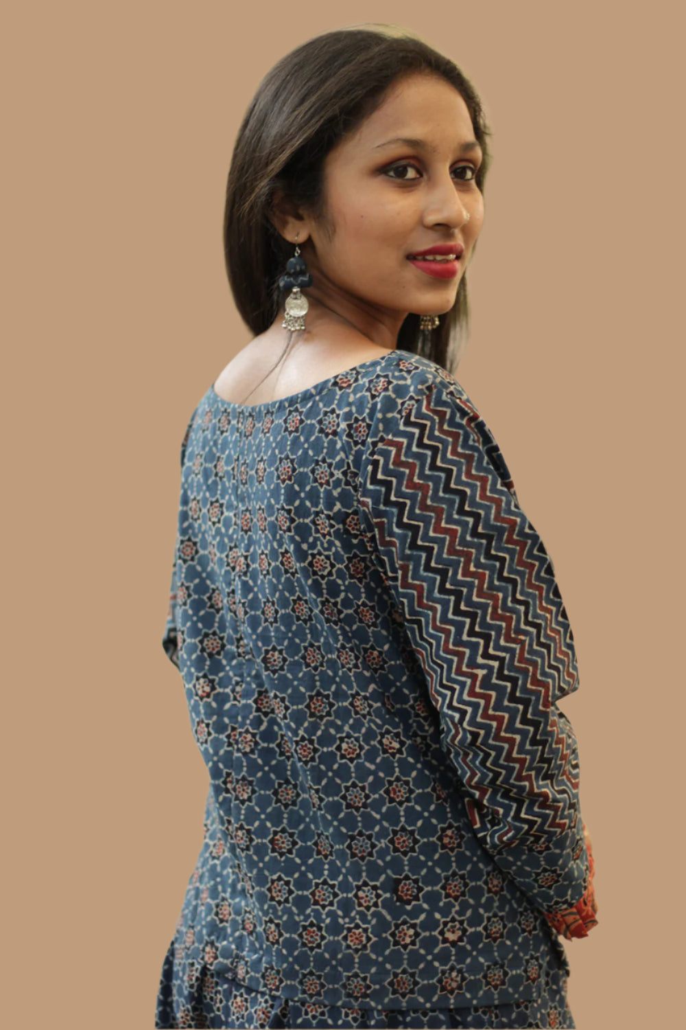 Mrittika | Crop Top | Blue Trellis & Chevron Ajrakh