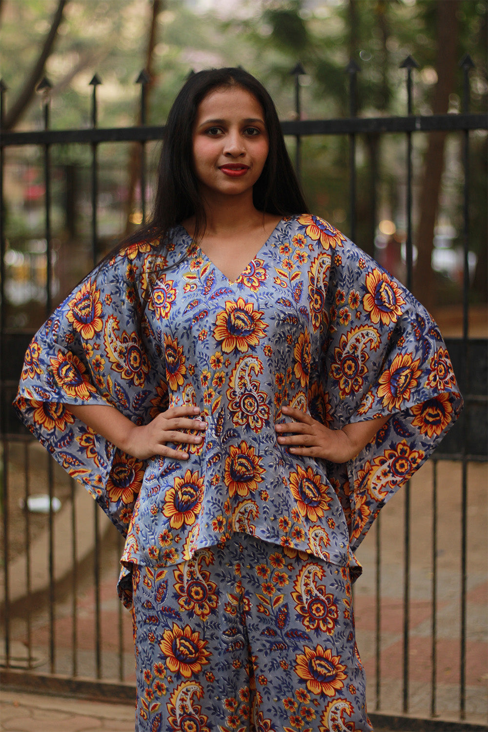 Taarini | Modal Silk Kaftan Top | Periwinkle Blue Sanganeri