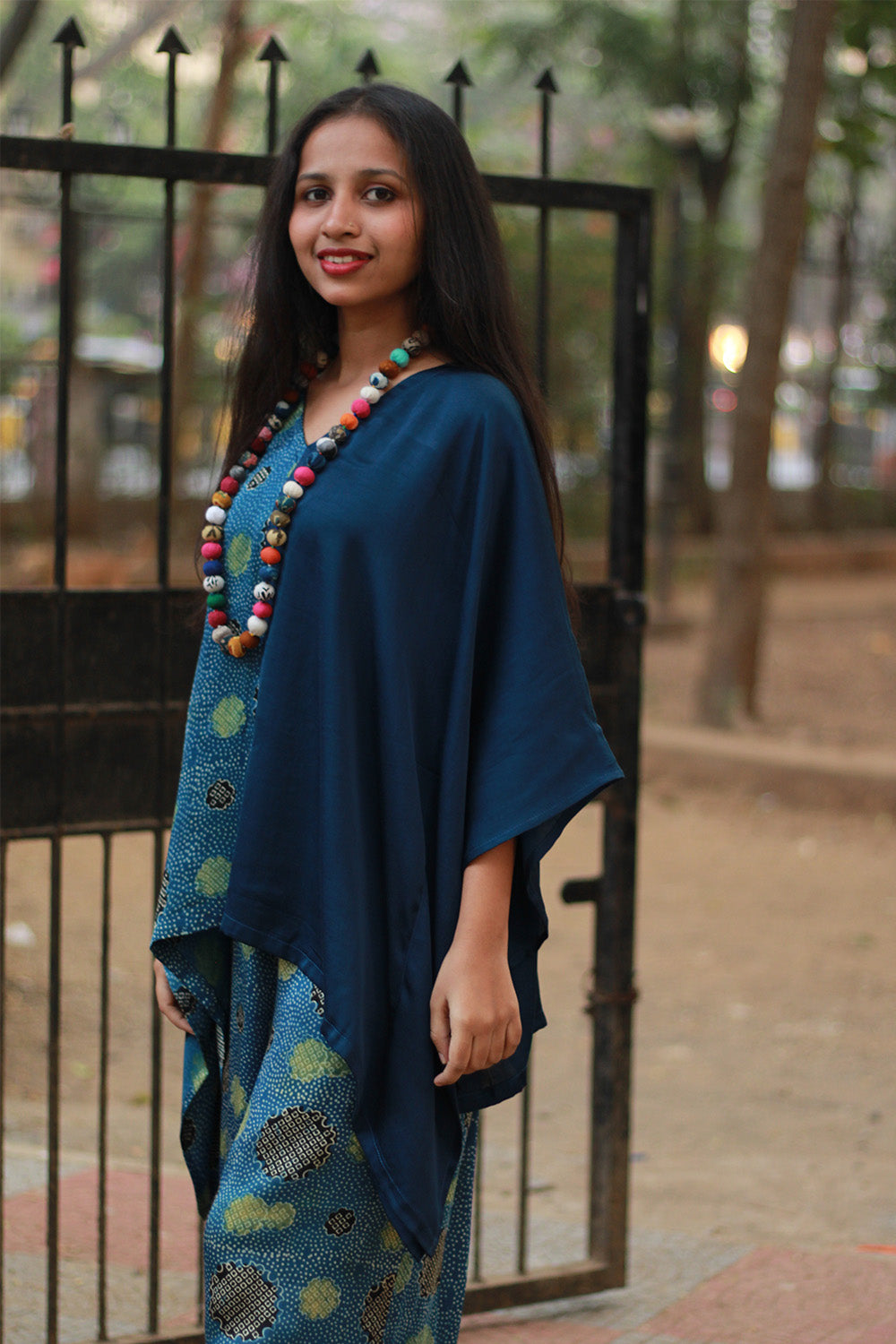 Taarini | Modal Silk Kaftan Top | Sea Green with Blue