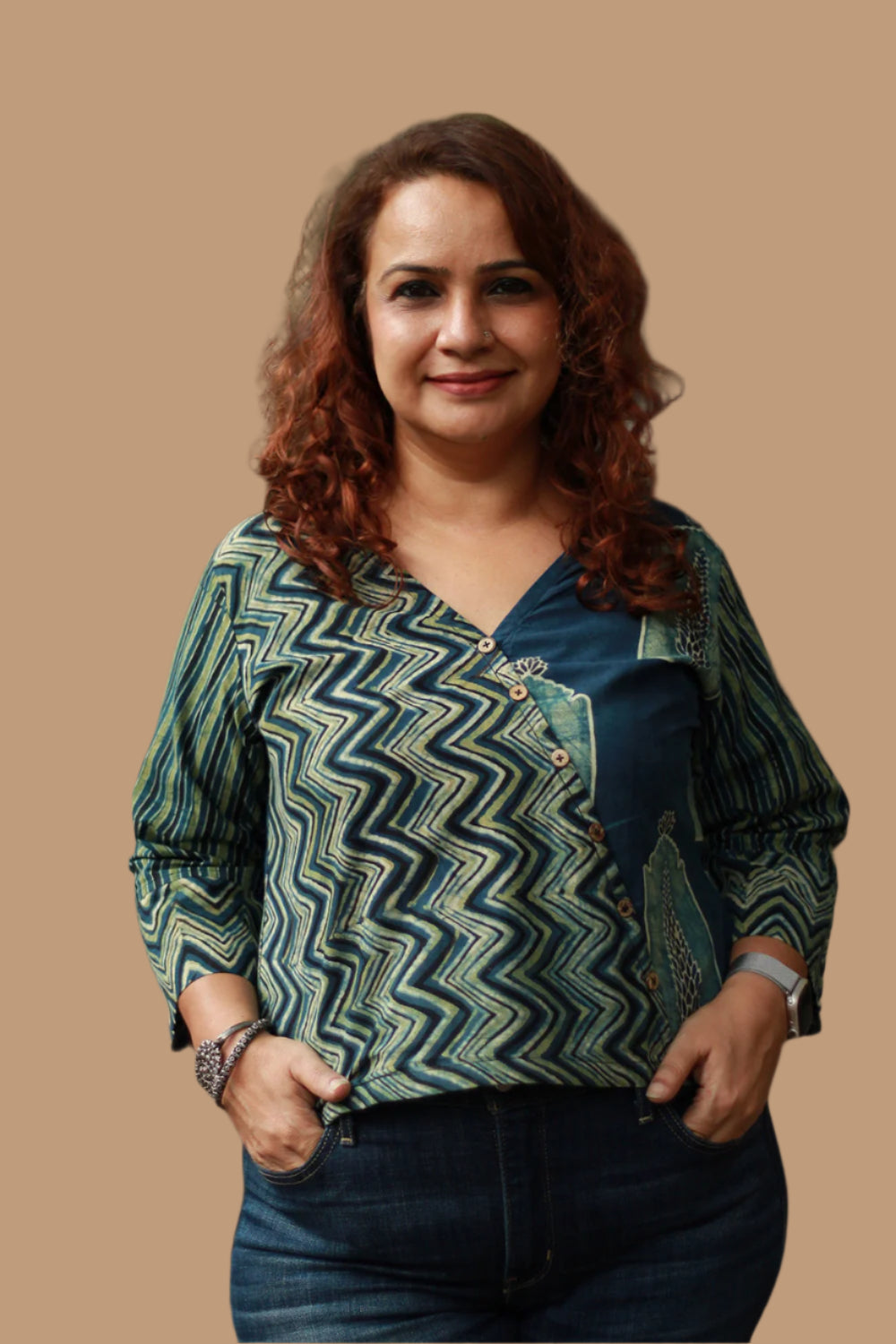 Bhoomi | Crossover Top | Jharokha Ajrakh Sea Green