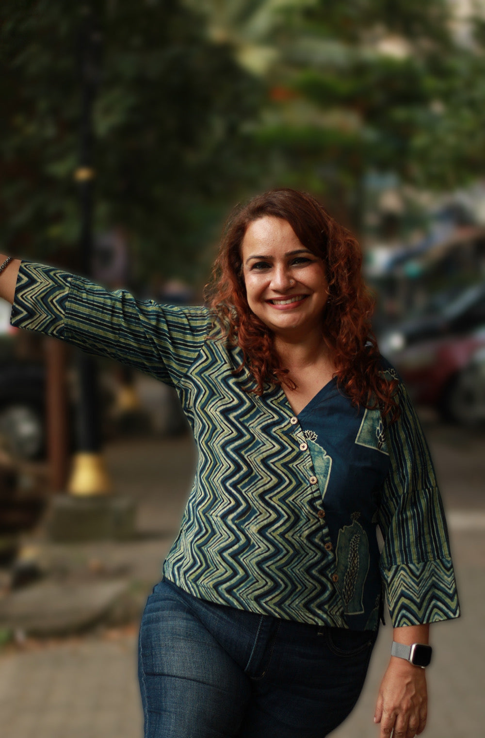 Bhoomi | Crossover Top | Jharokha Ajrakh Sea Green