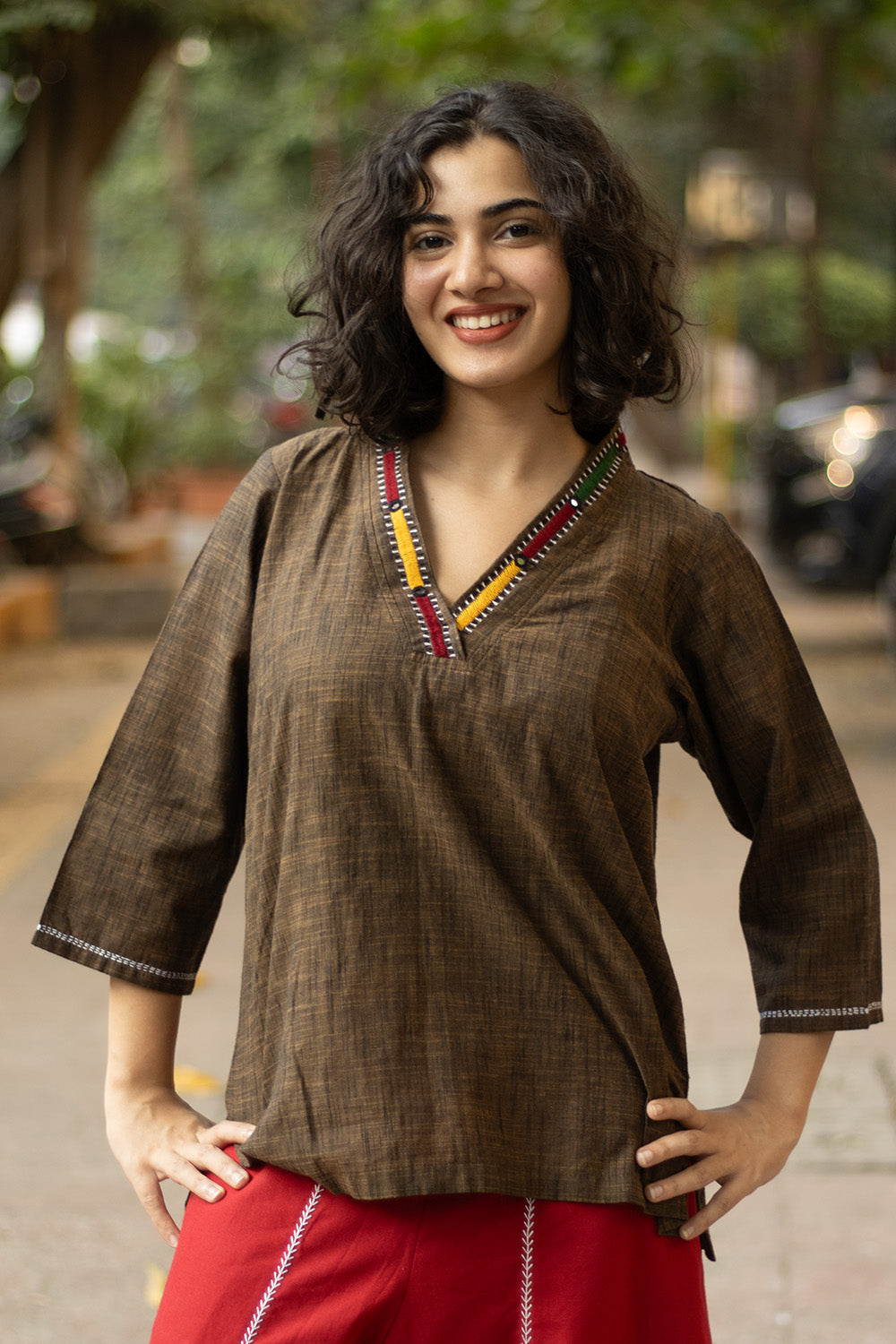Gor Banjara | Embroidered Top | Brown