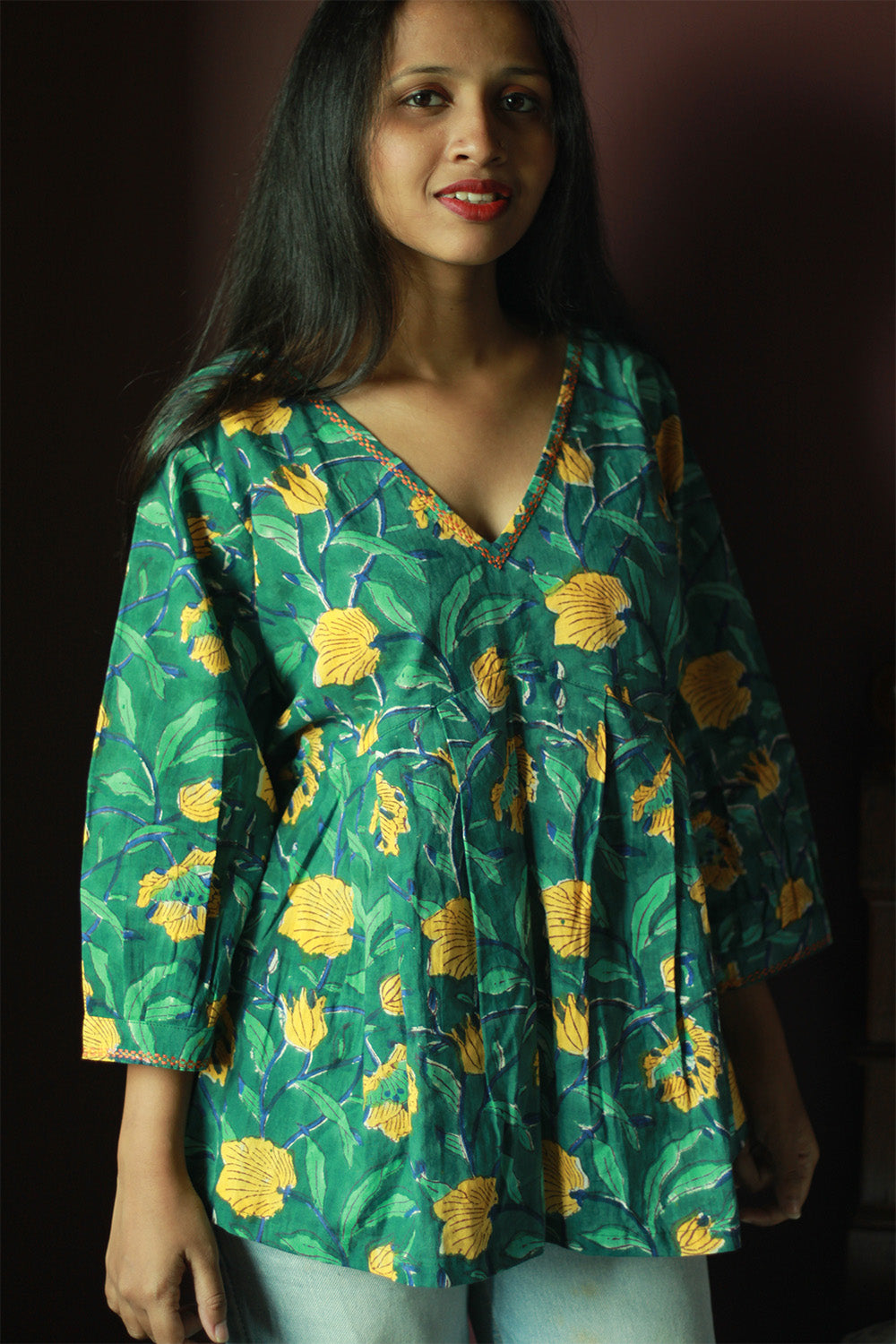 Peplum Top | Green Floral Sanganeri
