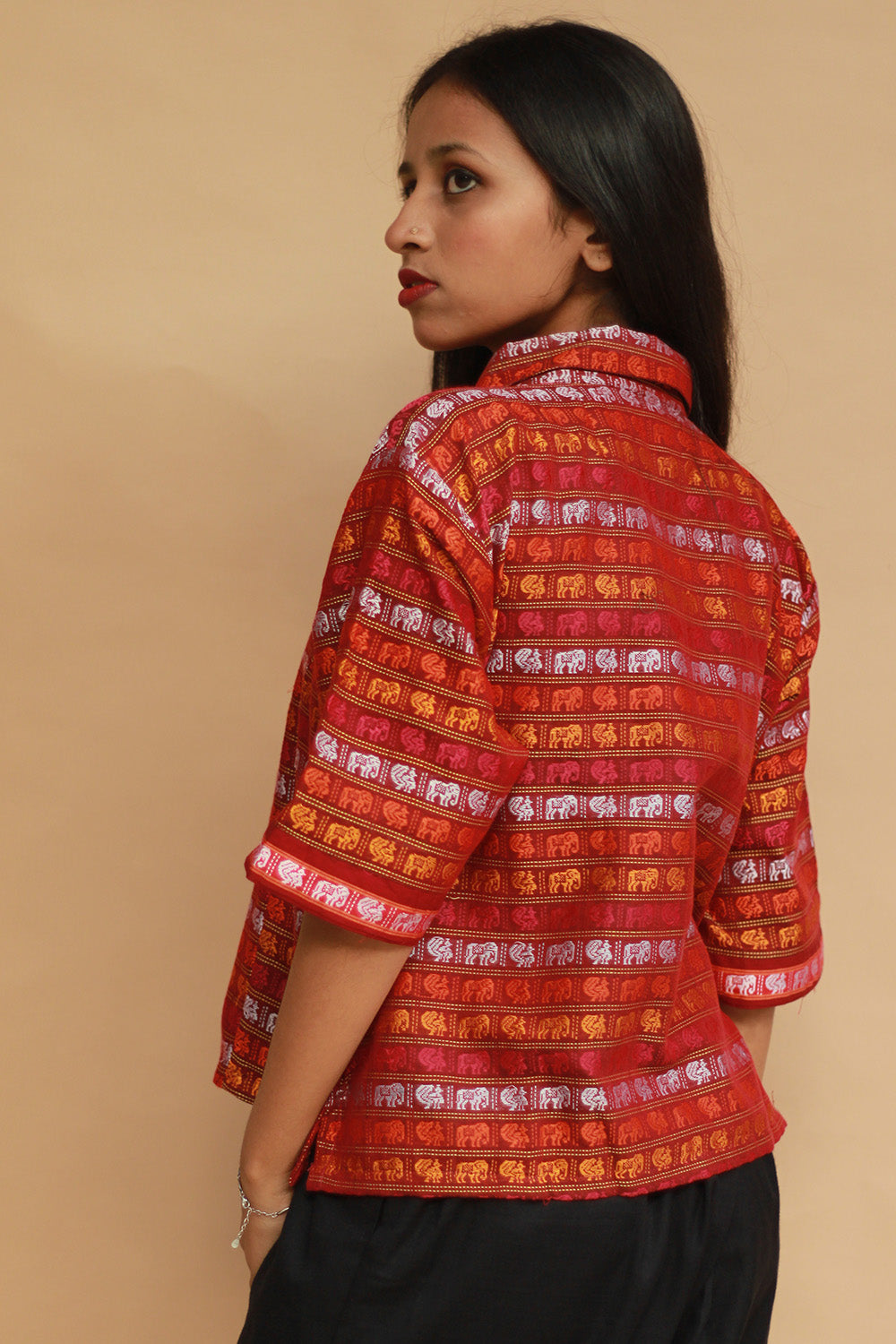 Kanaka | Khunn Cropped Shirt-Blouse | Multicolour Elephants