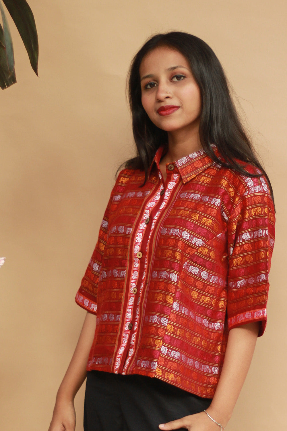 Kanaka | Khunn Cropped Shirt-Blouse | Multicolour Elephants