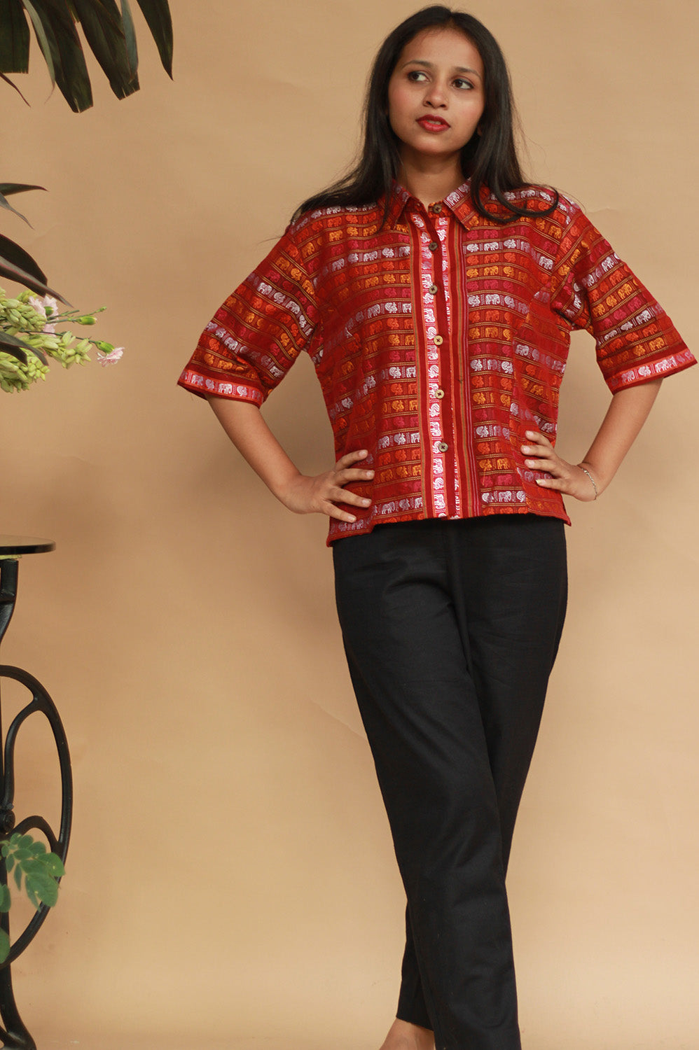 Kanaka | Khunn Cropped Shirt-Blouse | Multicolour Elephants