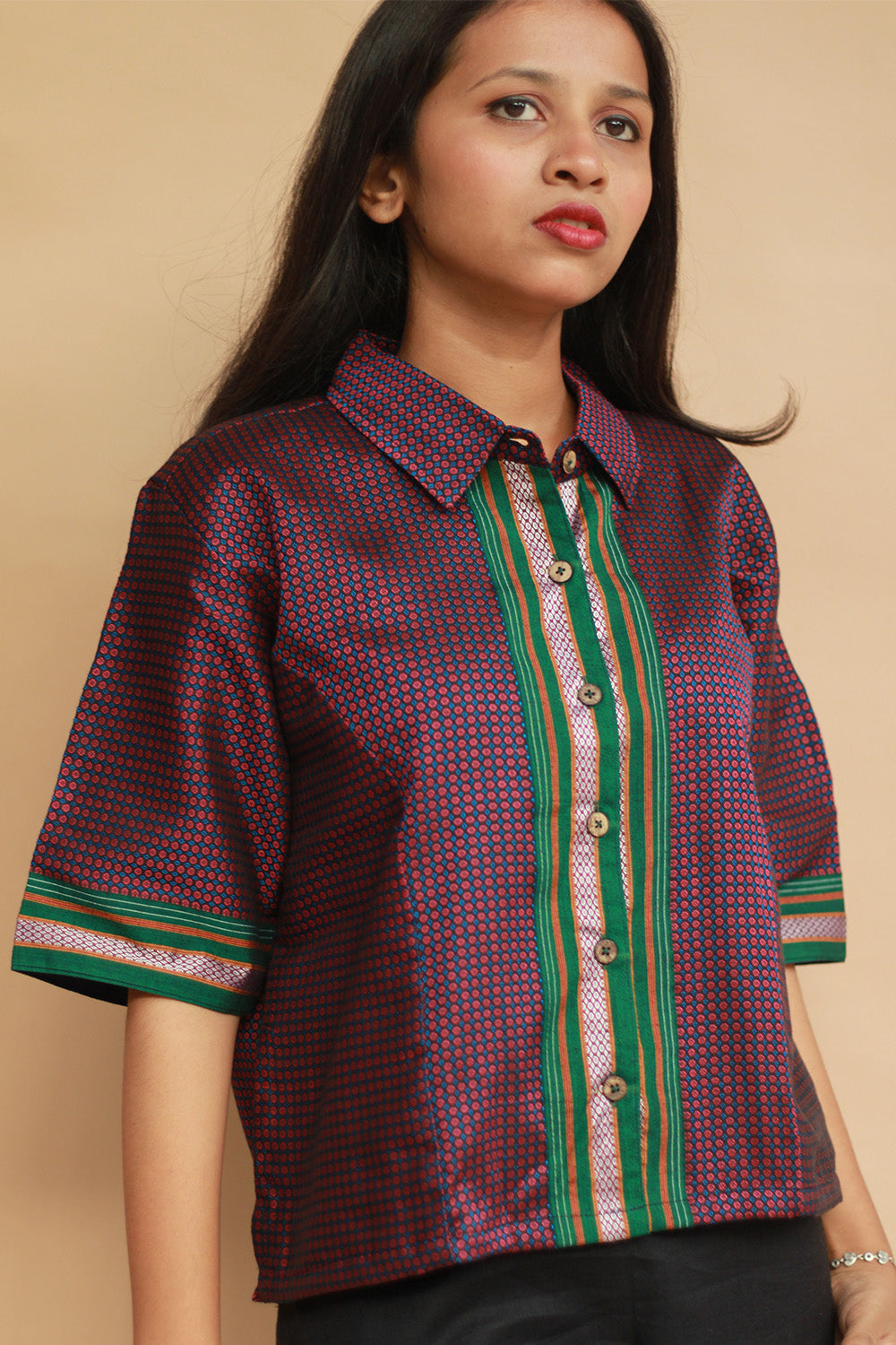 Kanaka | Khunn Cropped Shirt-Blouse | Pink & Green