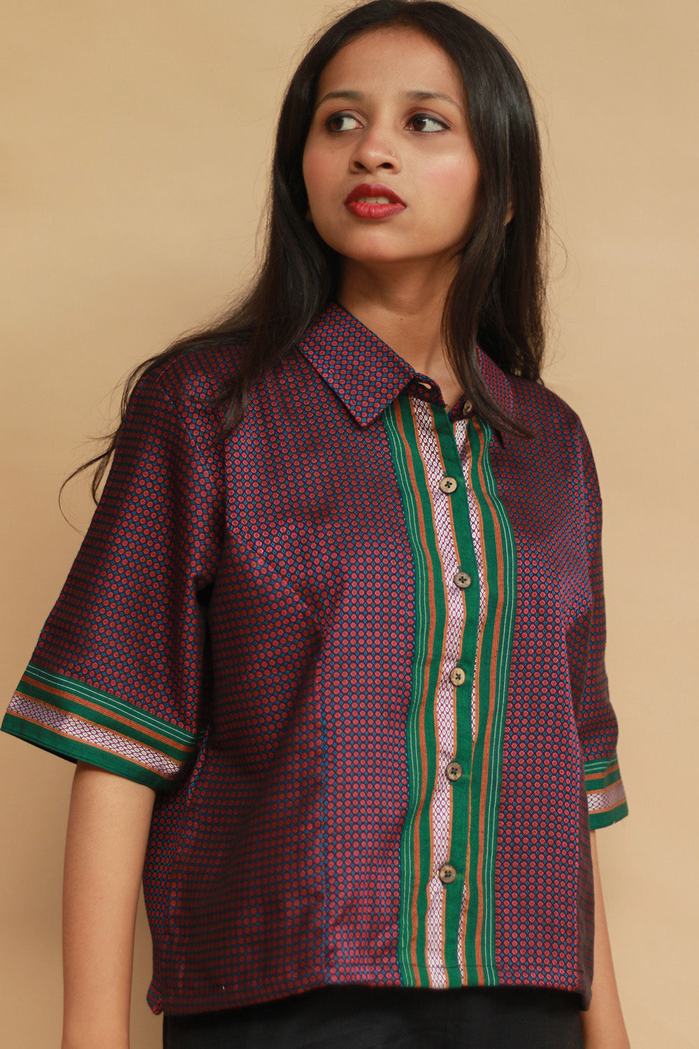 Kanaka | Khunn Cropped Shirt-Blouse | Pink & Green