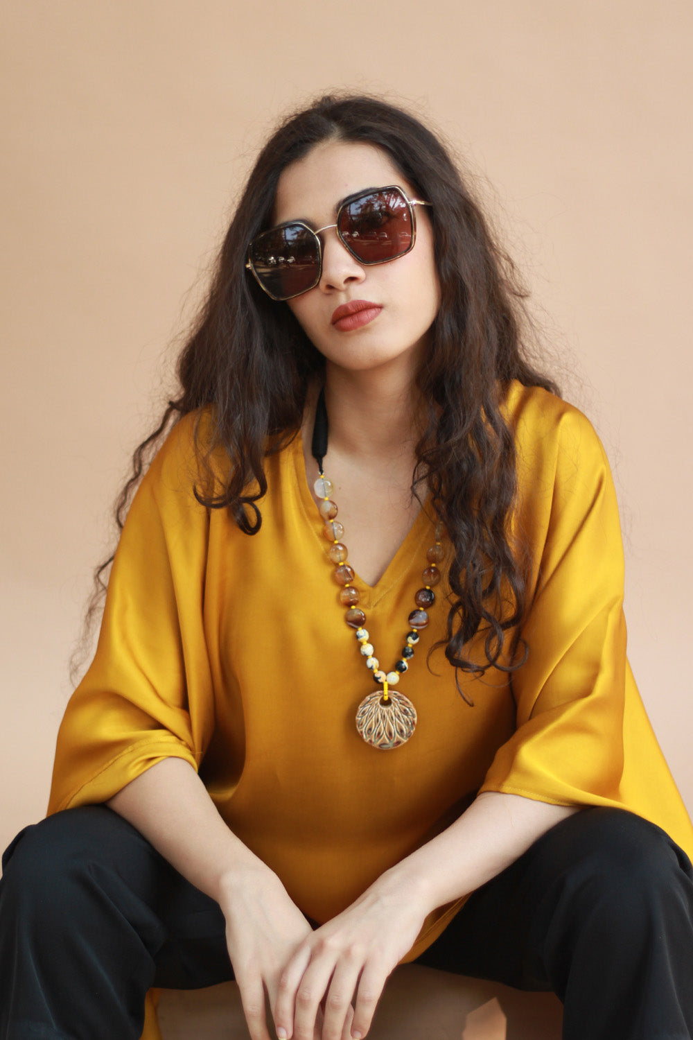 Taarini | Modal Silk Kaftan Top | Golden