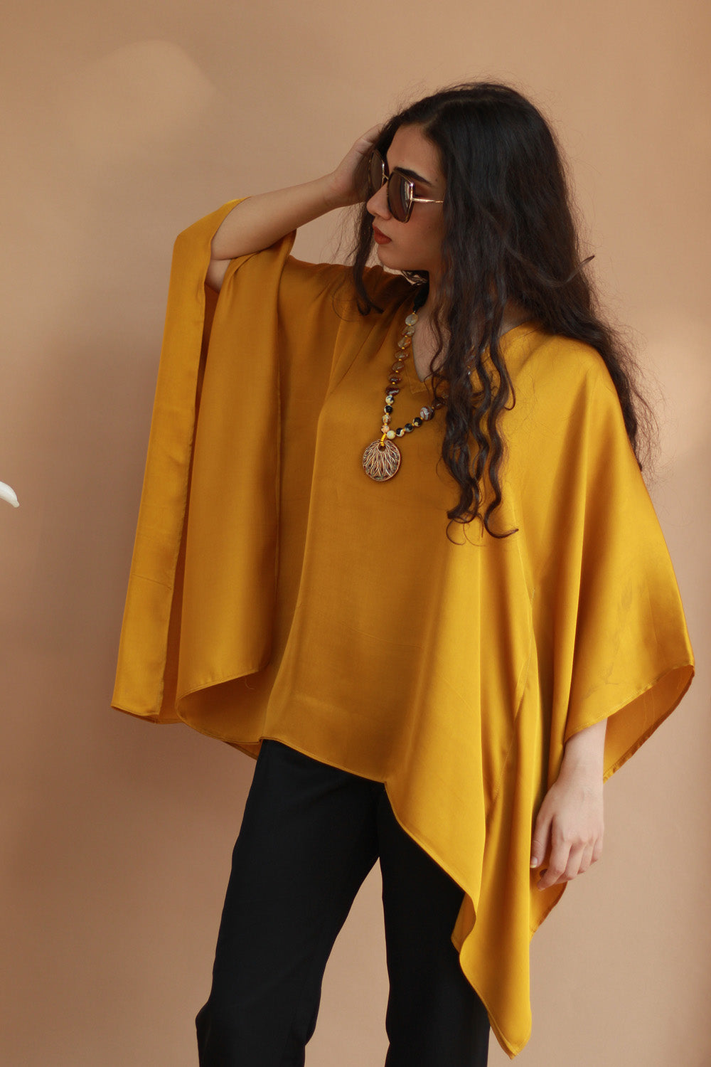 Taarini | Modal Silk Kaftan Top | Golden