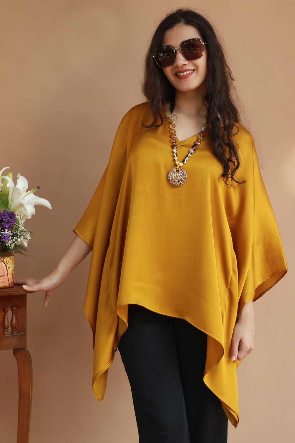 Taarini | Modal Silk Kaftan Top | Golden