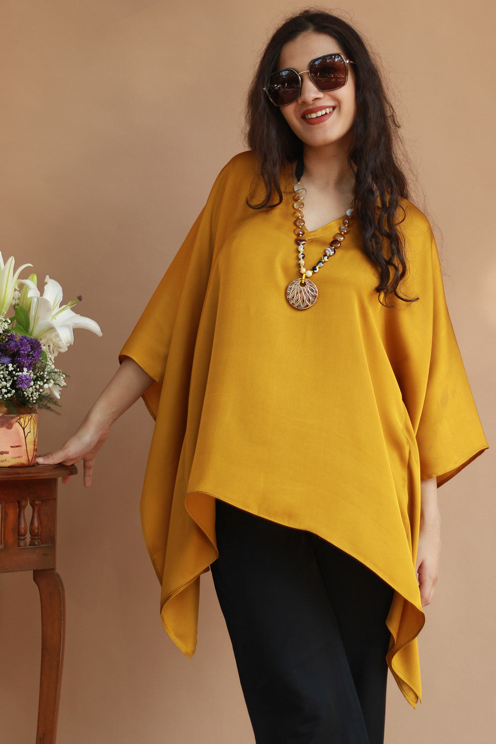 Taarini | Modal Silk Kaftan Top | Golden