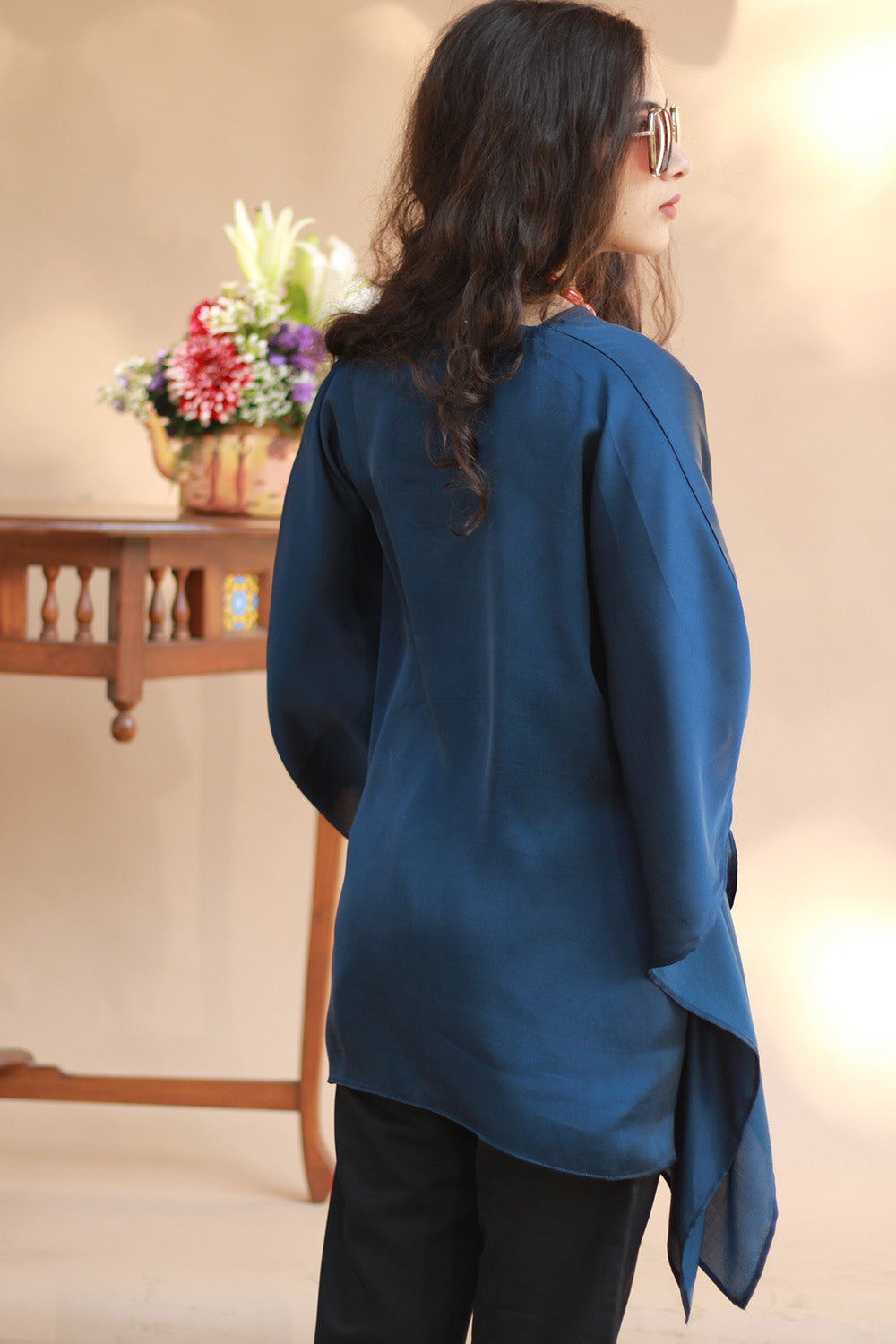 Taarini | Modal Silk Kaftan Top | Navy Blue