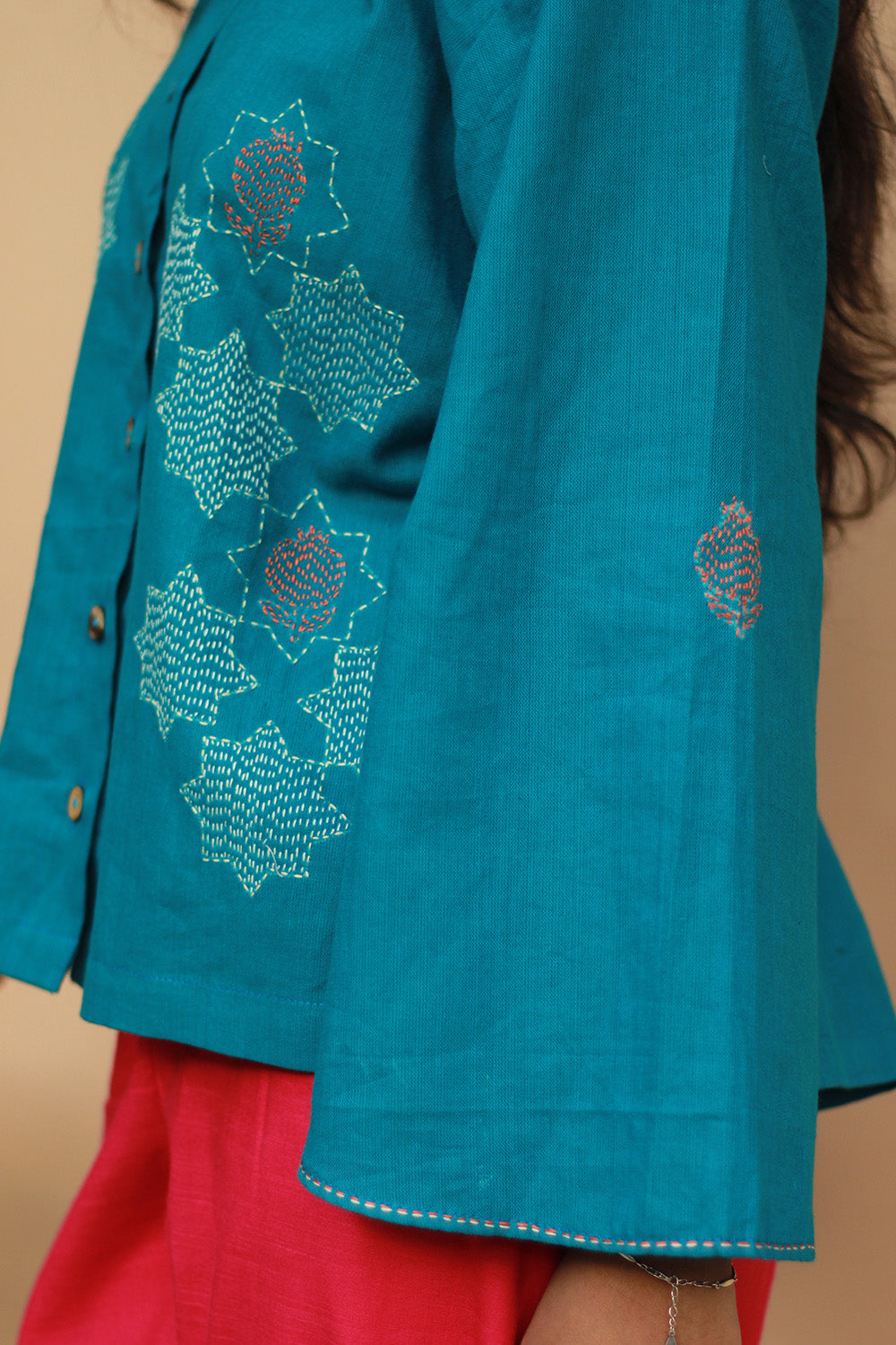 Ambrai | Embroidered Cotton Shirt | Azure Blue