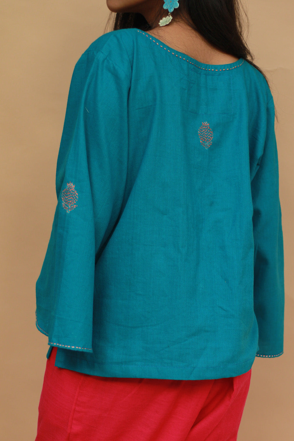 Ambrai | Embroidered Cotton Shirt | Azure Blue