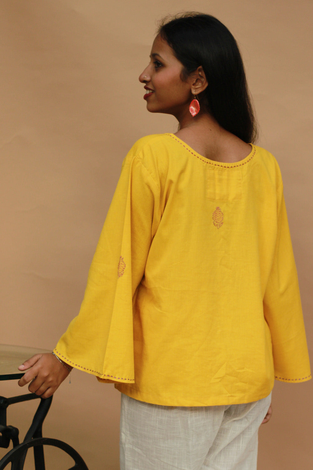 Ambrai | Embroidered Cotton Shirt | Chrome Yellow