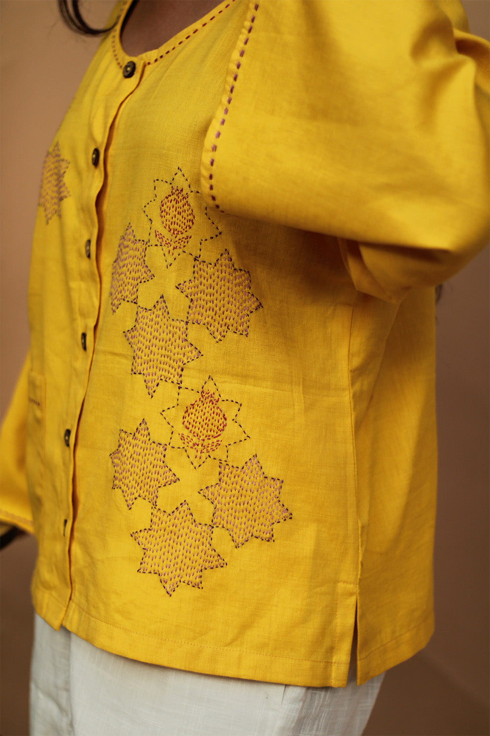 Ambrai | Embroidered Cotton Shirt | Chrome Yellow