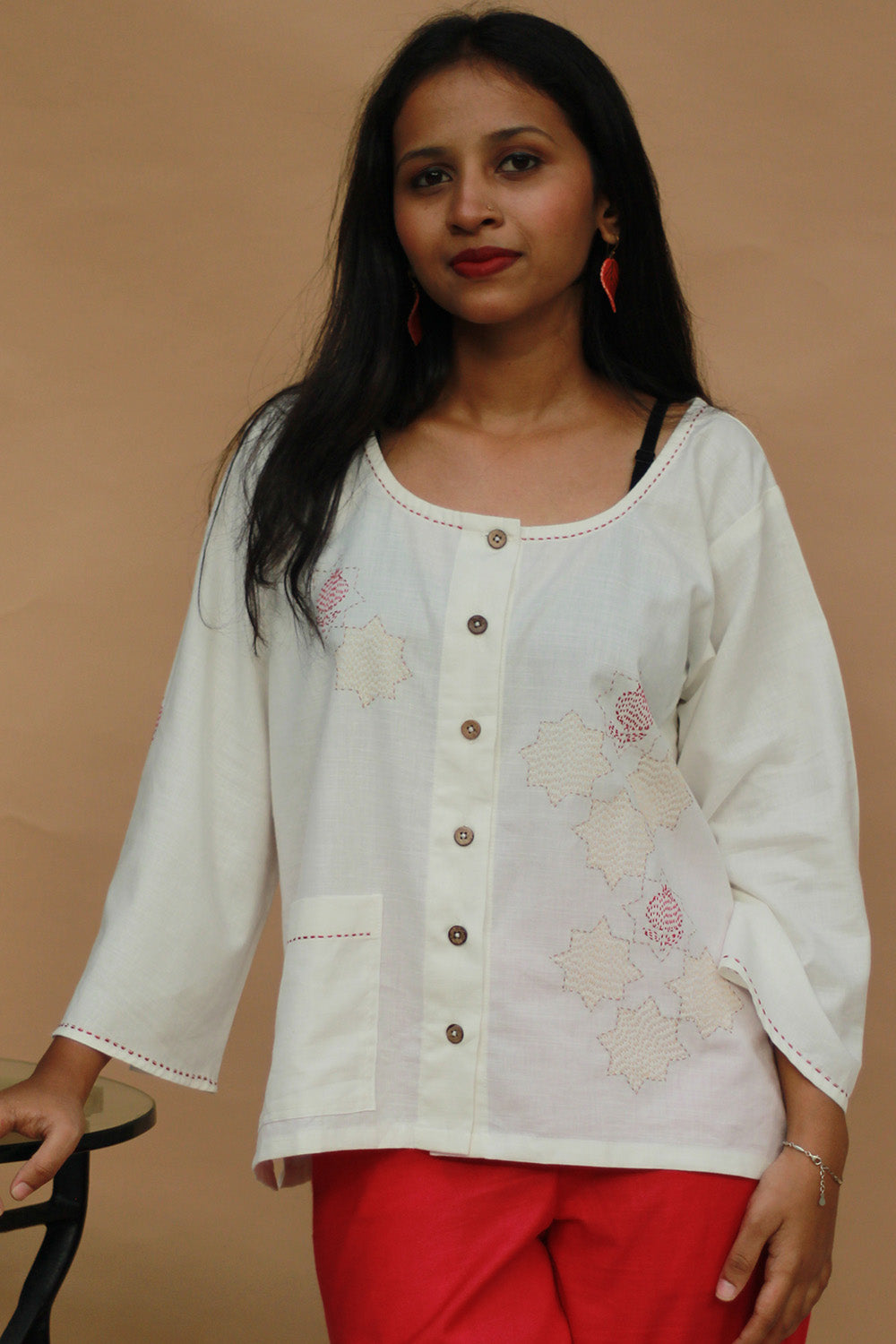 Ambrai | Embroidered Cotton Shirt | Ivory
