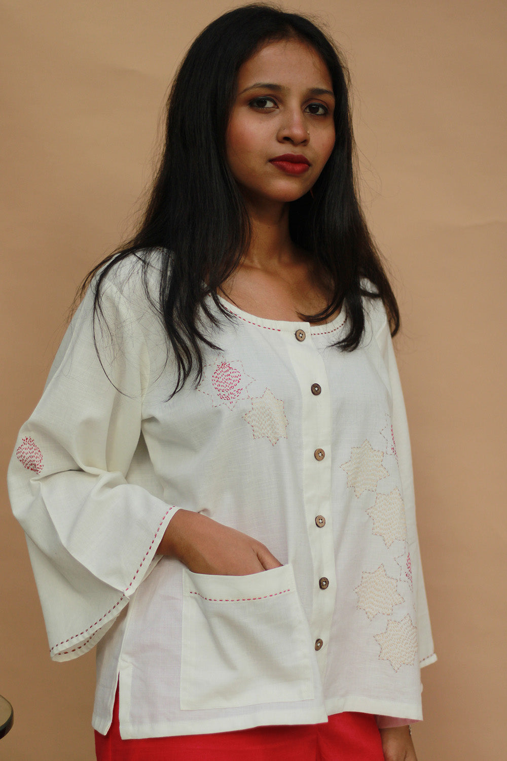 Ambrai | Embroidered Cotton Shirt | Ivory