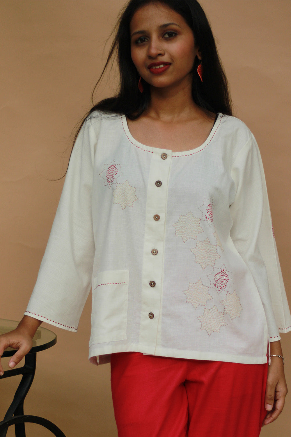 Ambrai | Embroidered Cotton Shirt | Ivory