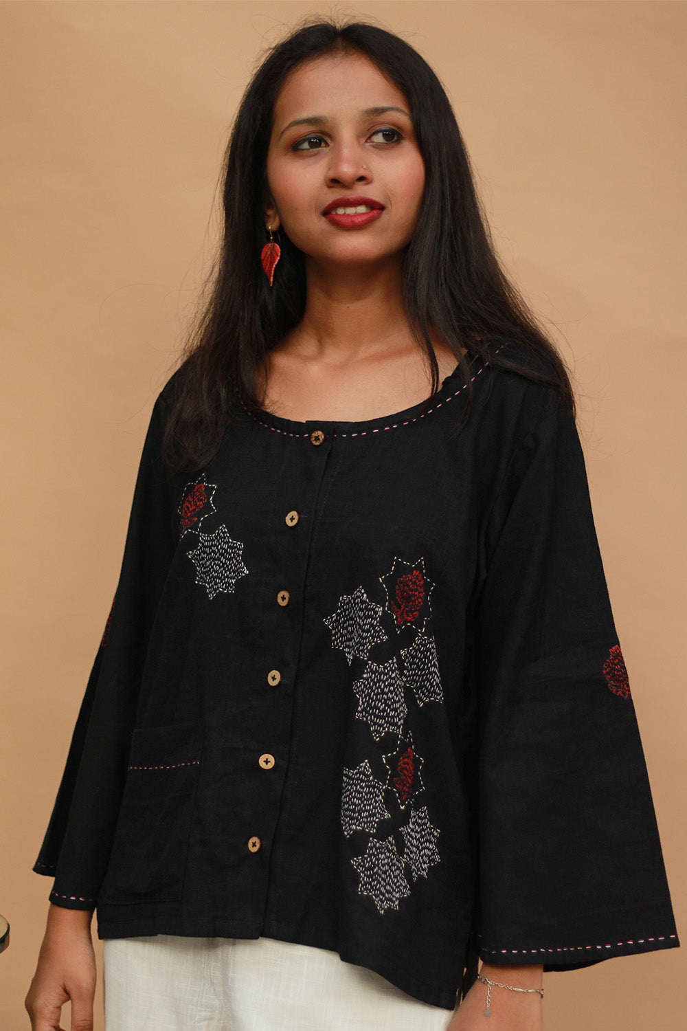 Ambrai | Embroidered Cotton Shirt | Noir