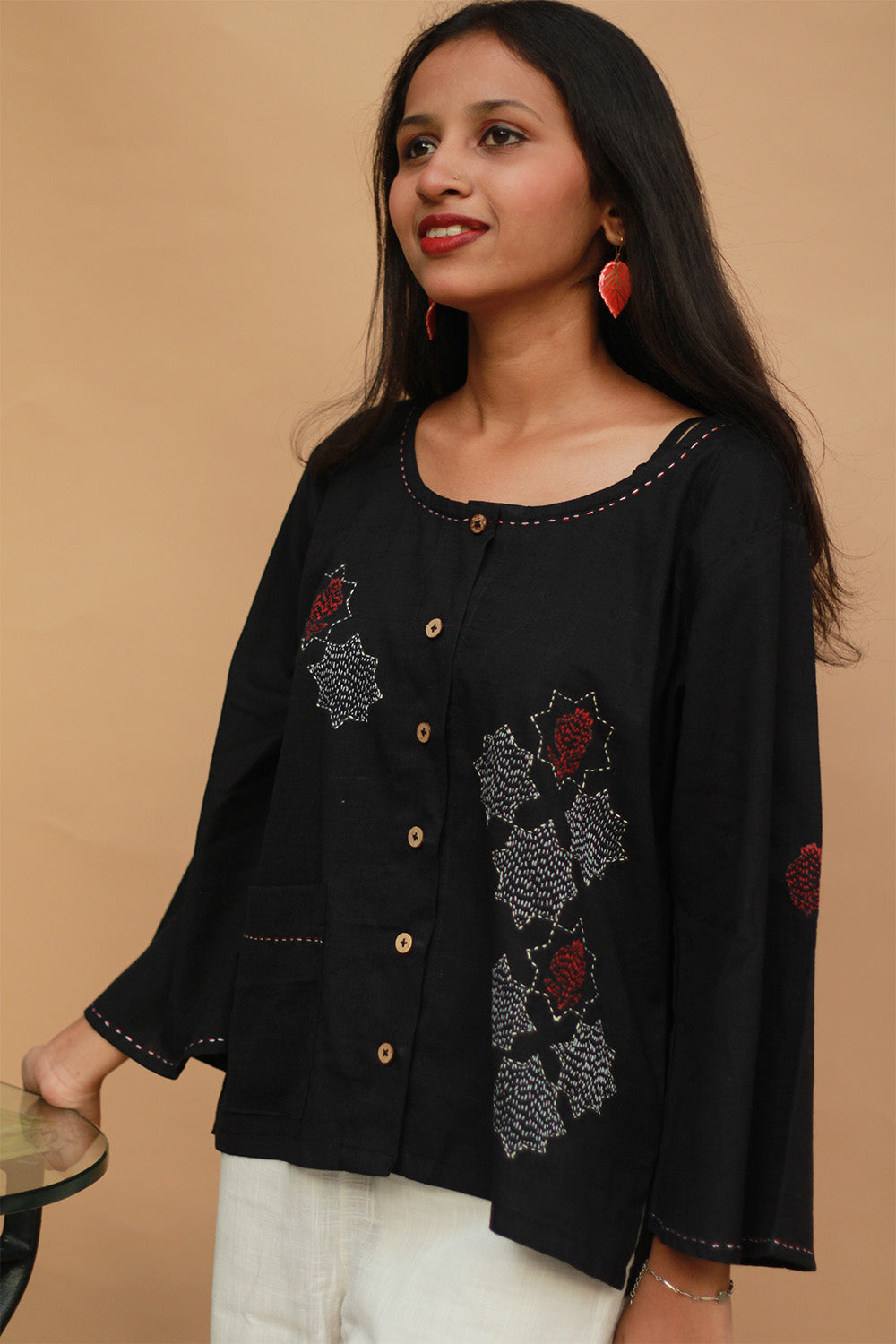 Ambrai | Embroidered Cotton Shirt | Noir
